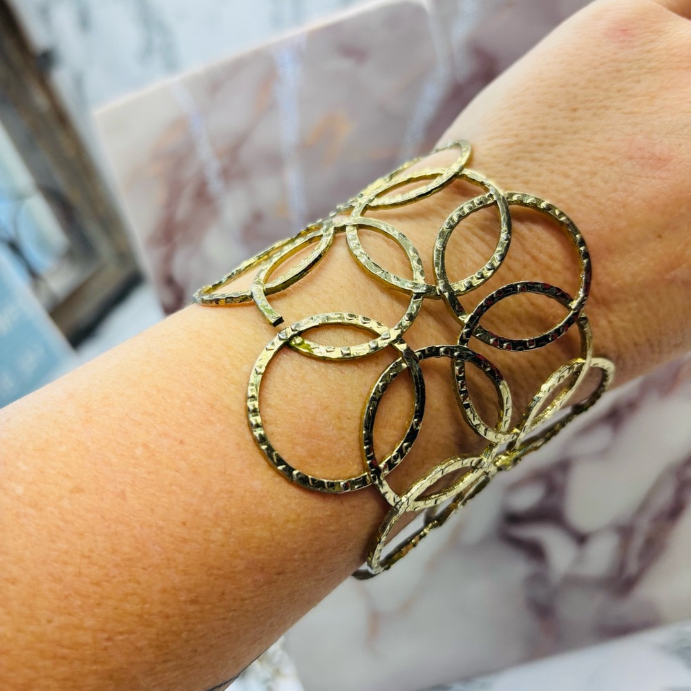Gas Bijoux Hammered Gold Plated Olympie Circles Rings Cuff